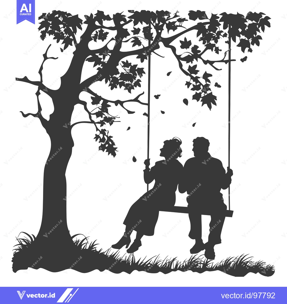 Premium Vector dari Silhouette of a Couple on a Swing Under a Tree