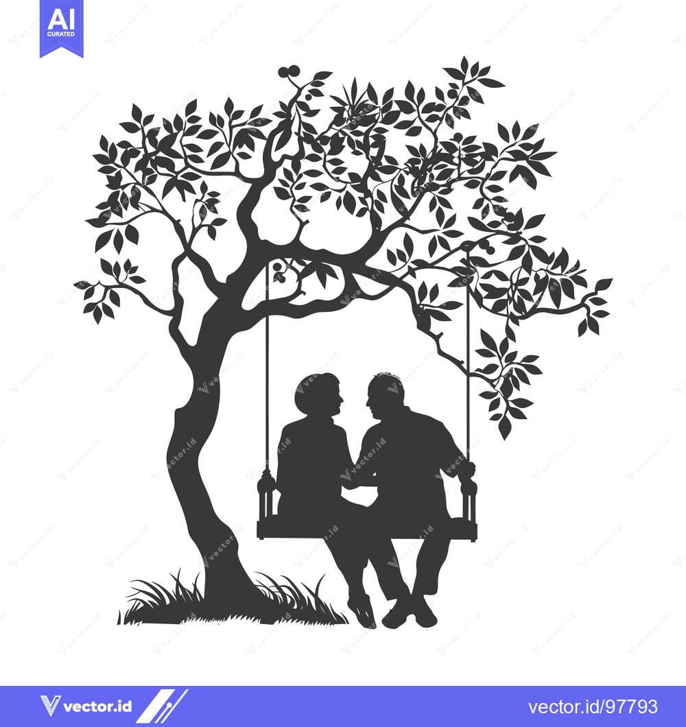 Premium Vector dari Silhouette of a Couple on a Swing Under a Tree