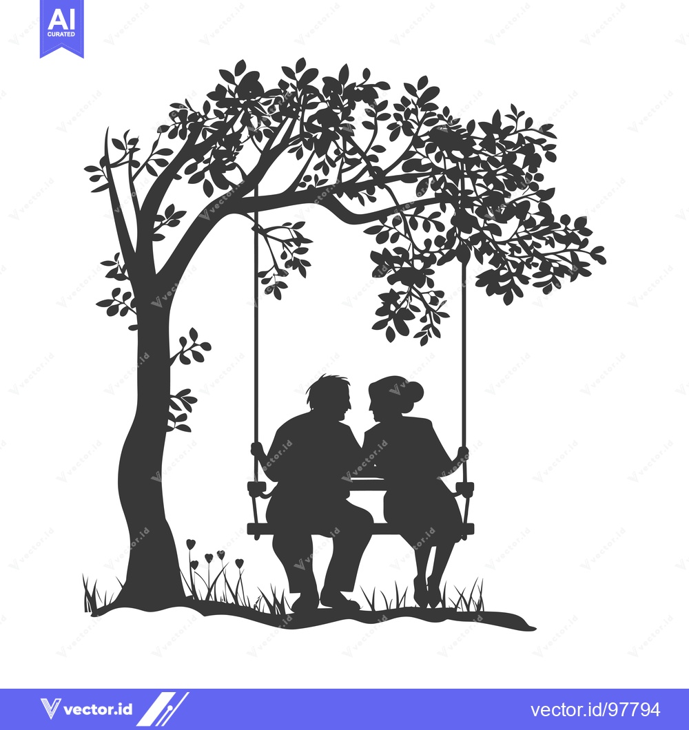 Premium Vector dari Silhouette of a couple on a swing under a tree