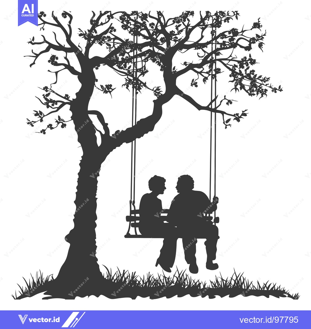 Premium Vector dari Silhouette of a Couple on a Swing Under a Tree