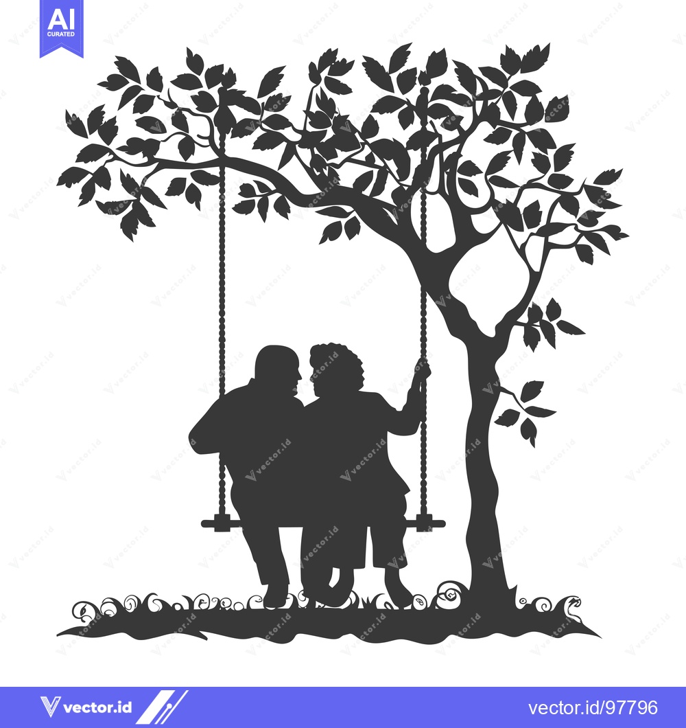 Premium Vector dari Silhouette of a Couple on a Swing Under a Tree