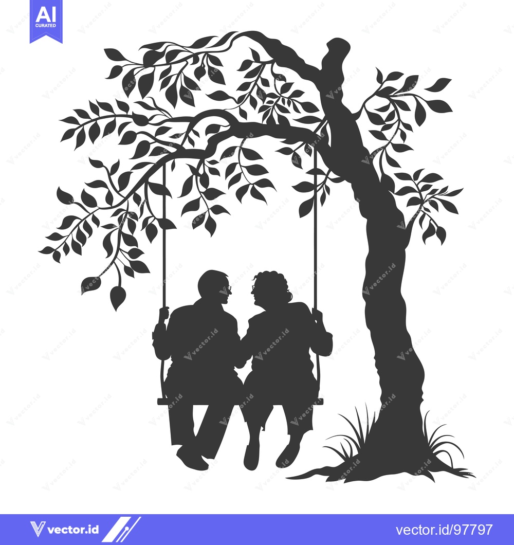 Premium Vector of Silhouette of a couple on a swing under a tree