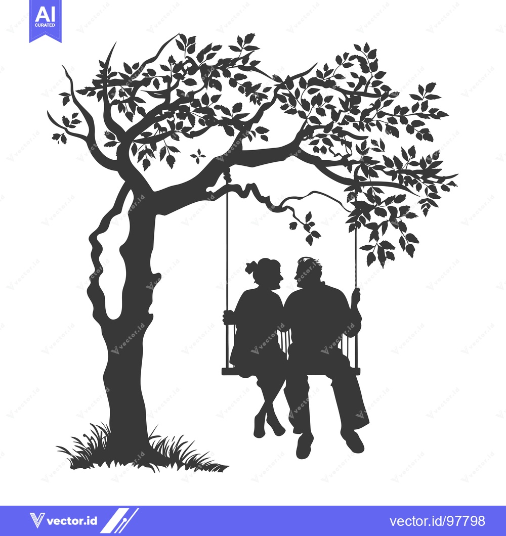 Premium Vector of Silhouette of a couple on a swing under a tree