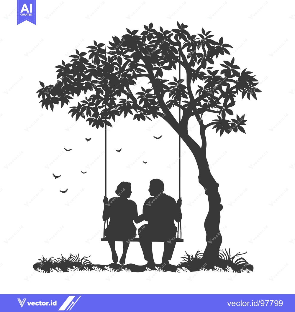 Premium Vector of Silhouette of a Couple on a Swing under a Tree