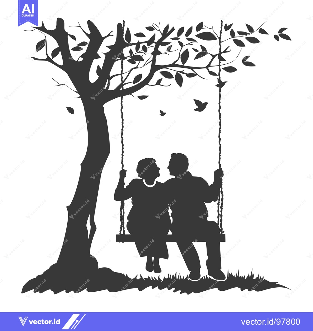 Premium Vector of Silhouette of a Couple on a Swing Under a Tree