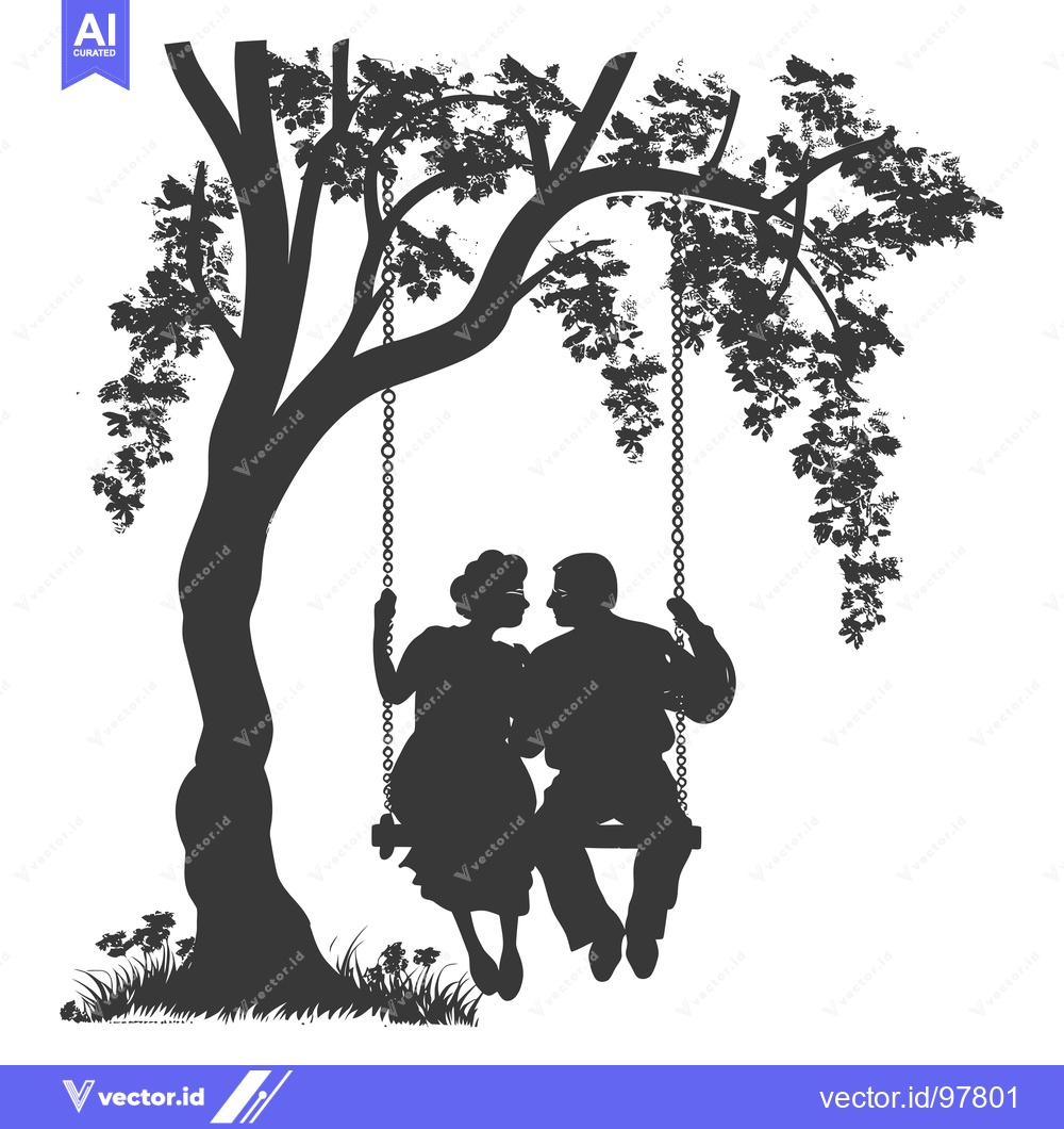 Premium Vector dari Silhouette of a Couple on a Swing Under a Tree