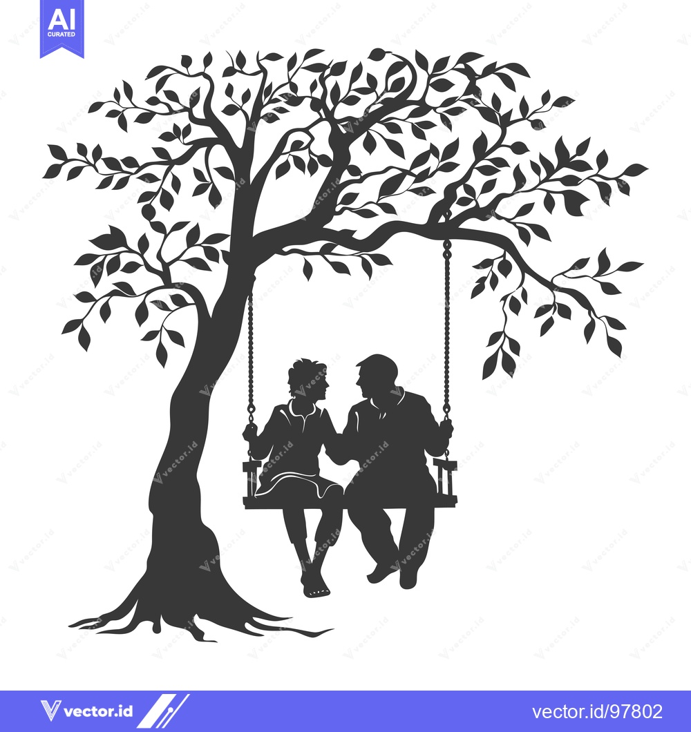 Premium Vector of Silhouette of a Couple on a Swing Under a Tree
