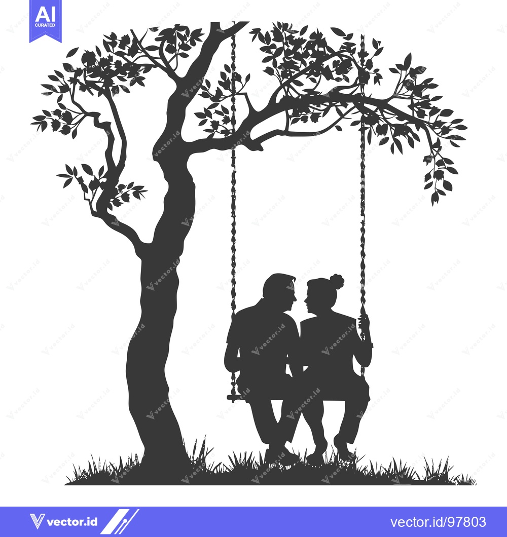 Premium Vector dari Silhouette of a couple on a swing under a tree
