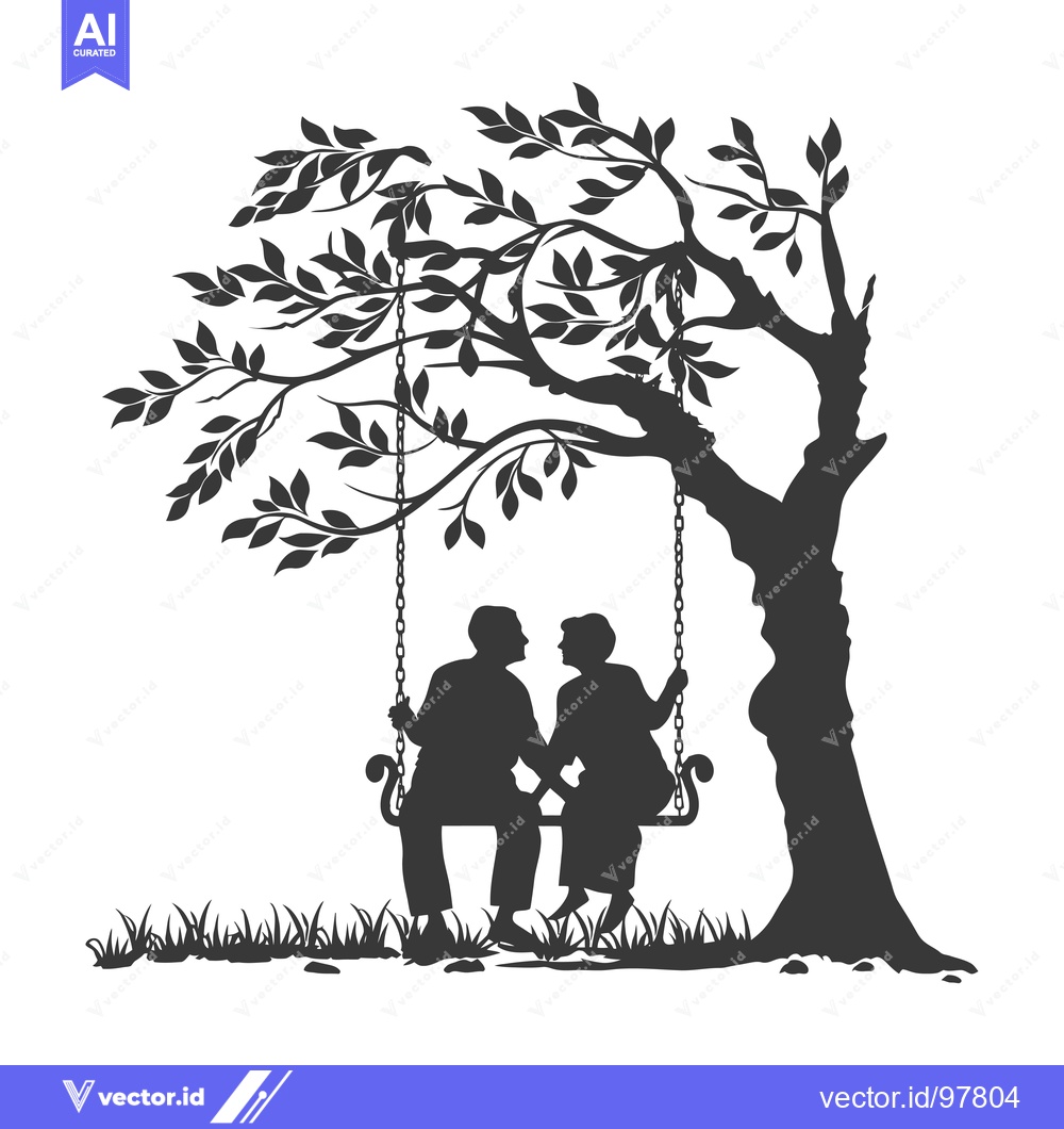 Premium Vector dari Silhouette of a Couple on a Swing Under a Tree