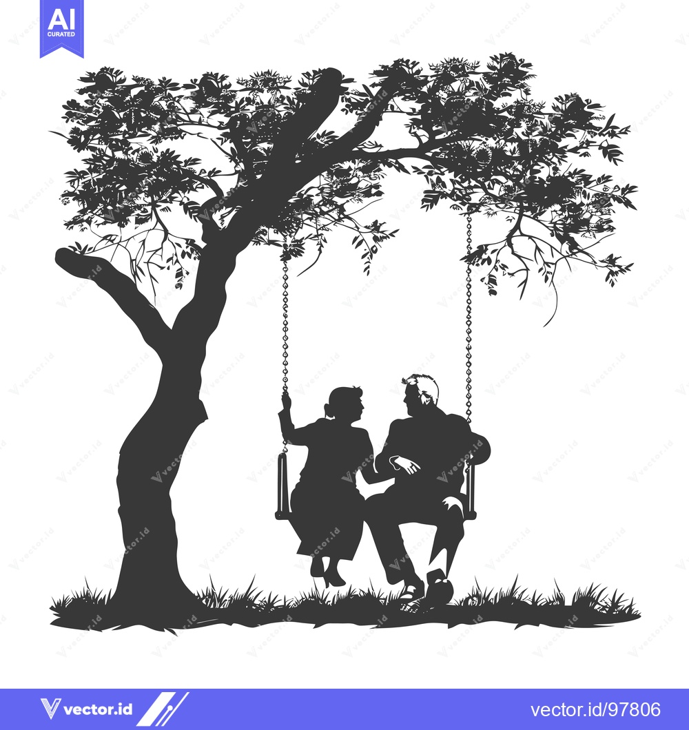 Premium Vector of Silhouette of a Couple on a Swing Under a Tree