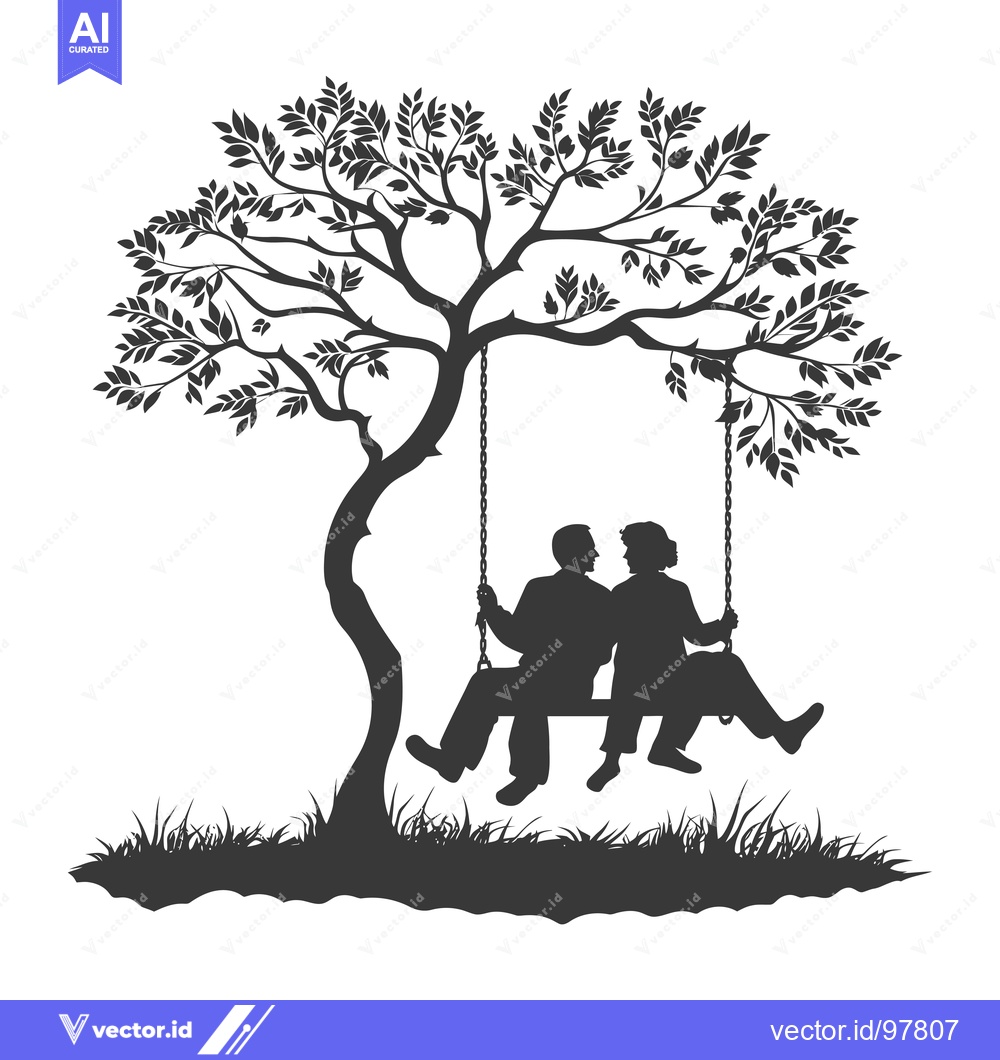 Premium Vector of Silhouette of a Couple on a Swing Under a Tree