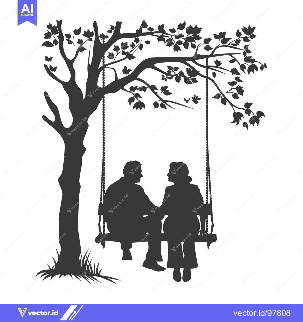 Premium Vector dari Silhouette of a Couple on a Swing Under a Tree