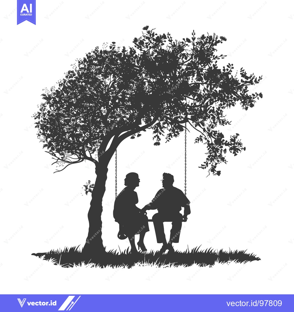 Premium Vector of Silhouette of a Couple on a Swing Under a Tree