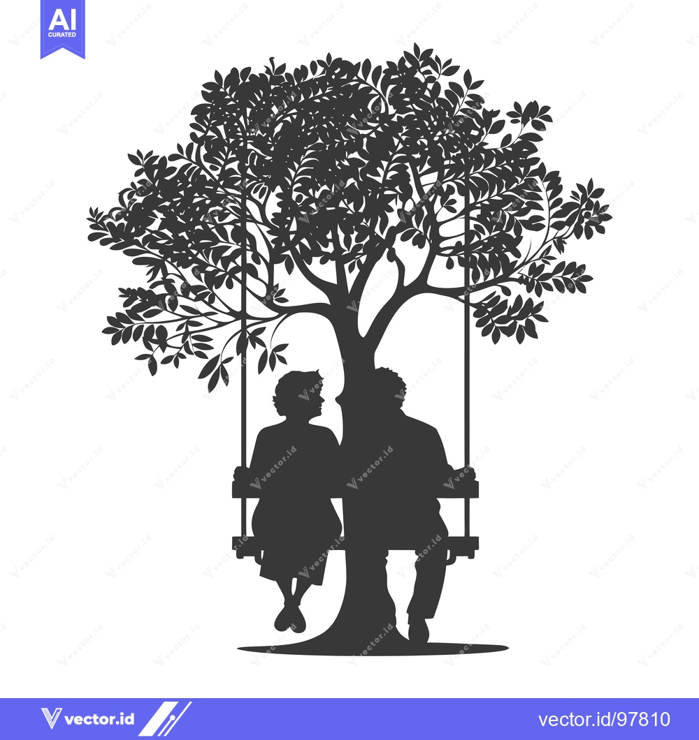 Premium Vector dari Silhouette of a couple on a swing under a tree