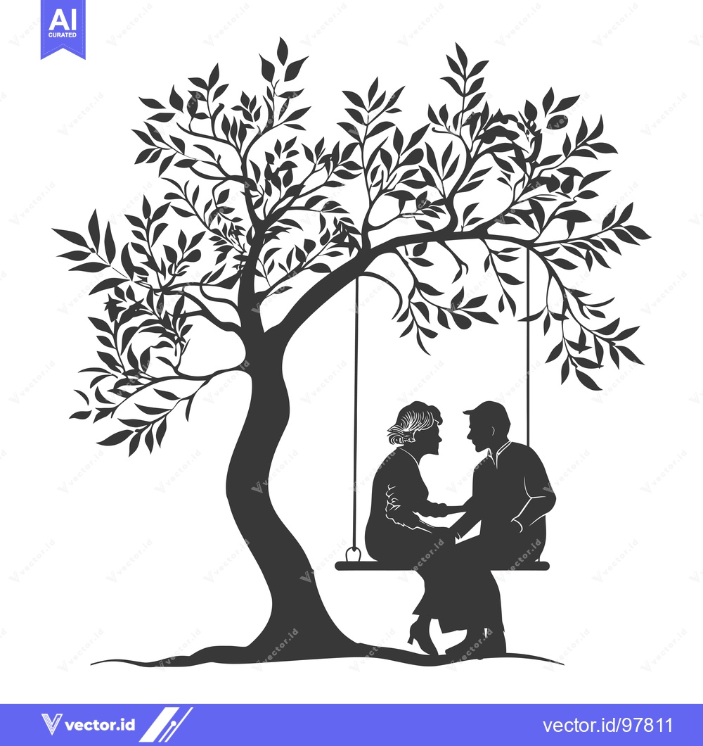 Premium Vector of Silhouette of a Couple on a Swing Under a Tree