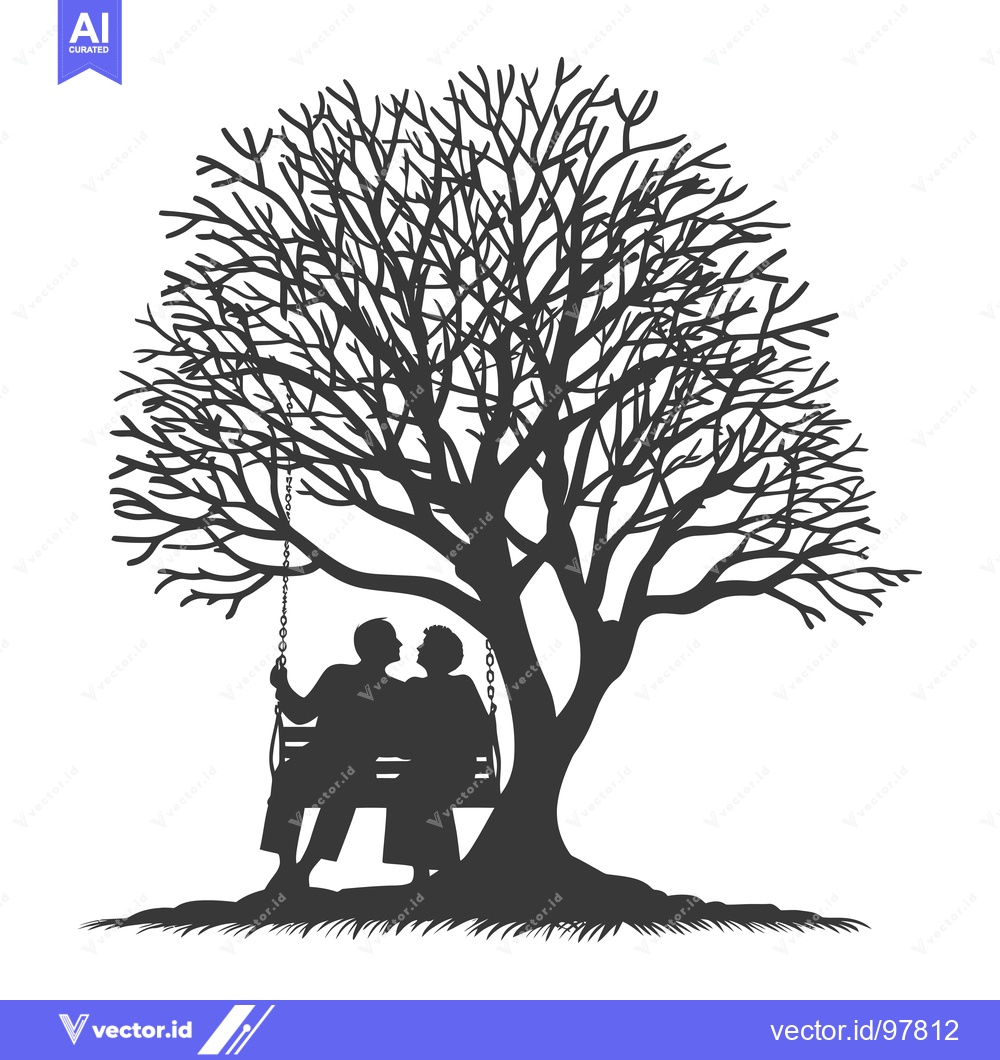 Premium Vector dari Silhouette of a Couple on a Swing Under a Tree