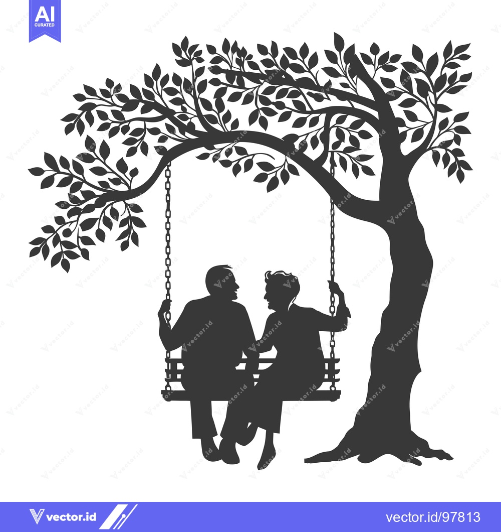 Premium Vector of Silhouette of a couple on a swing under a tree