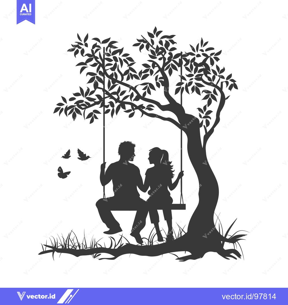 Premium Vector of Silhouette of a Couple on a Swing Under a Tree