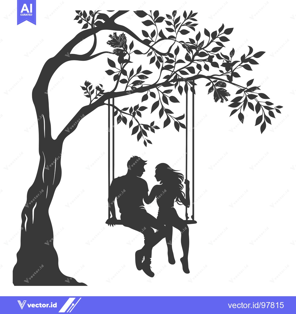 Premium Vector of Silhouette of a Couple on a Swing Under a Tree