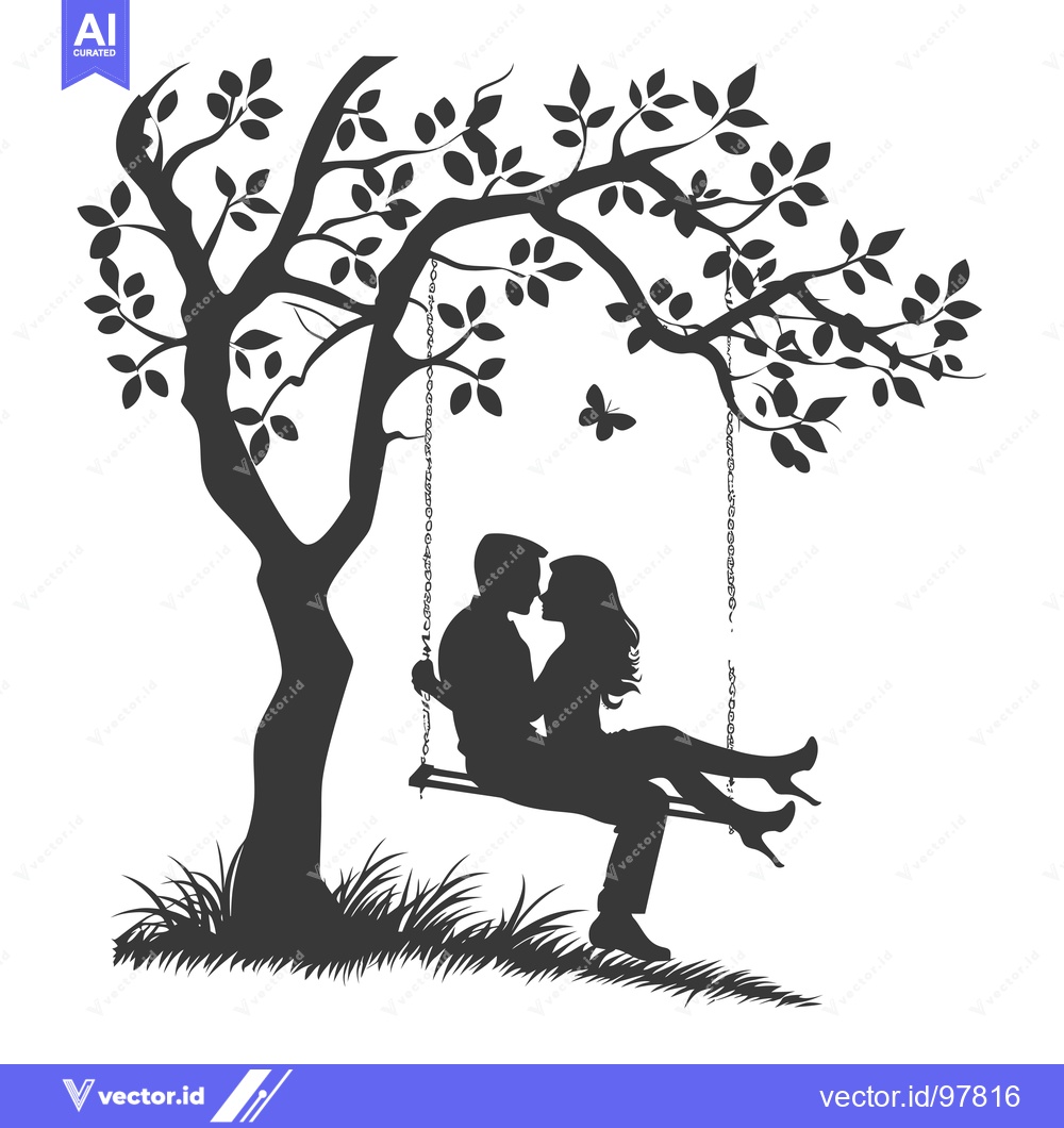 Premium Vector of Silhouette of a Couple on a Swing Under a Tree