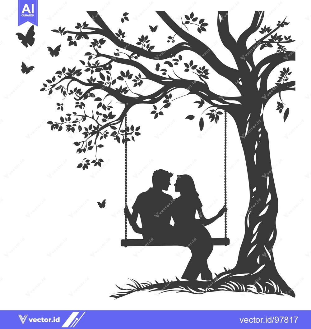 Premium Vector dari Silhouette of a Couple on a Swing Under a Tree