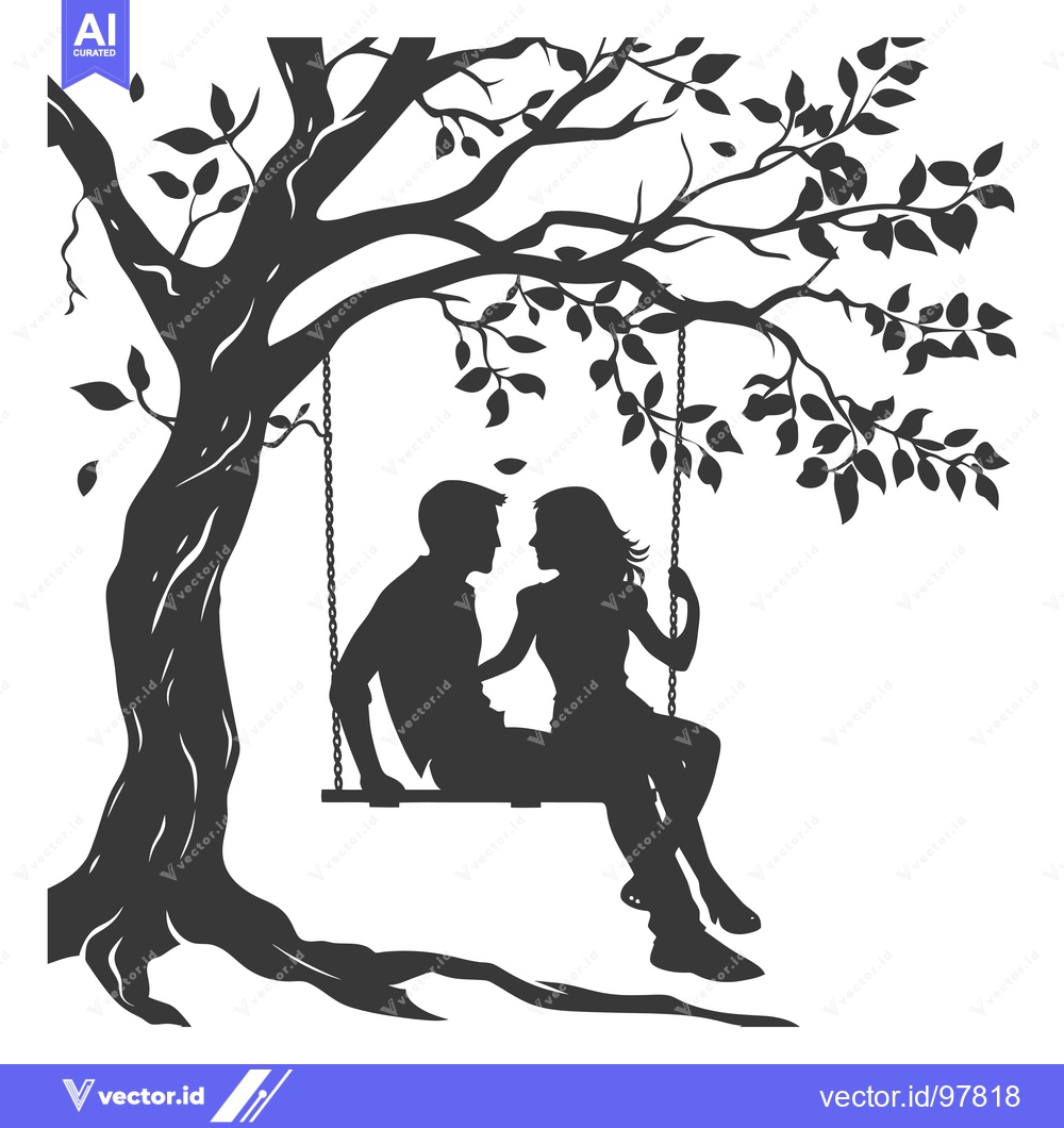 Premium Vector dari Silhouette of a Couple on a Swing Under a Tree