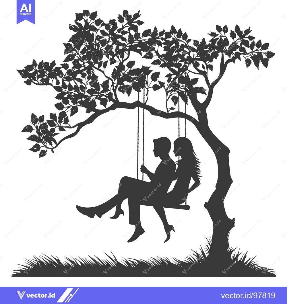 Premium Vector of Silhouette of a couple on a swing under a tree