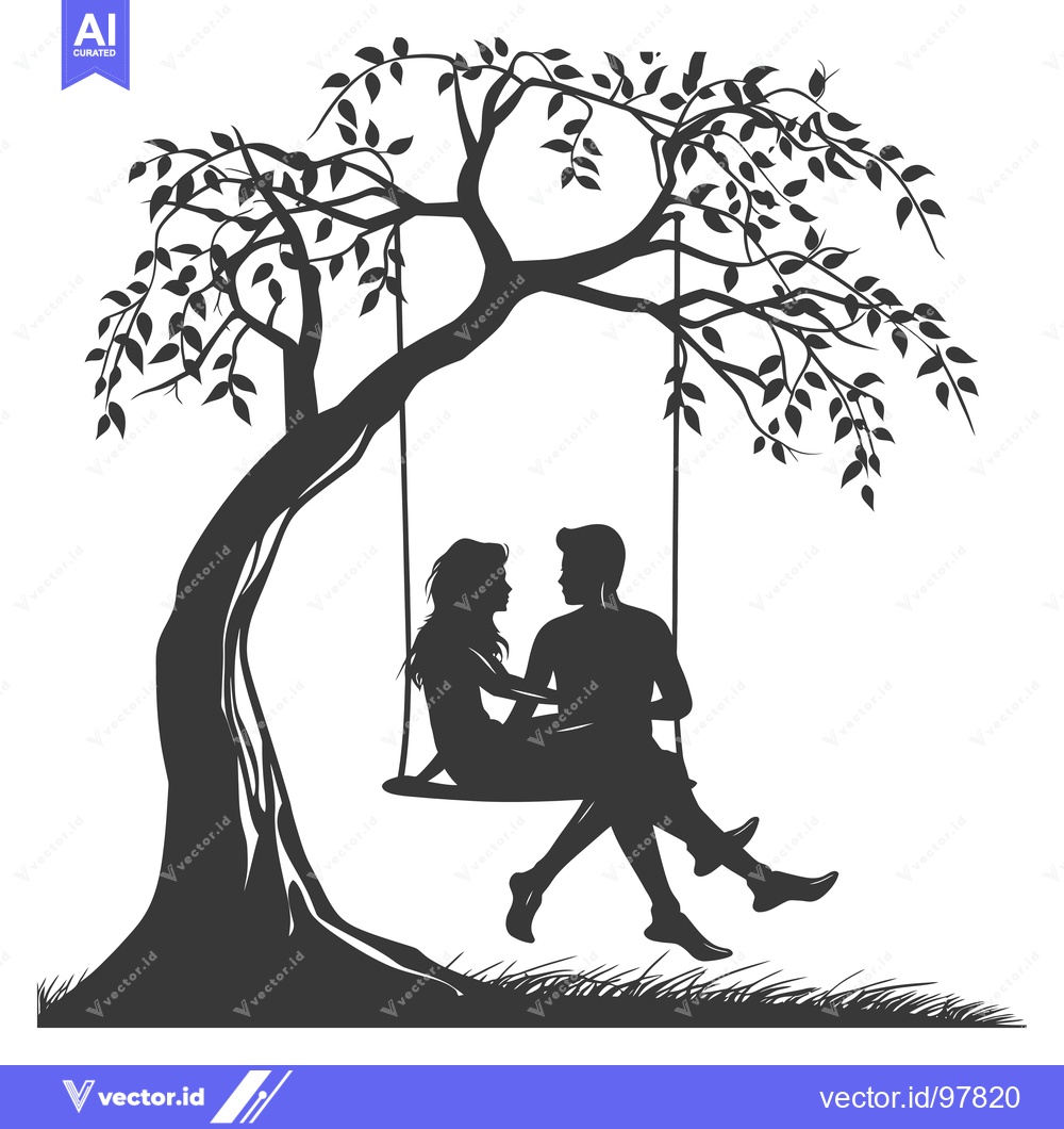 Premium Vector dari Silhouette of a Couple on a Swing Under a Tree