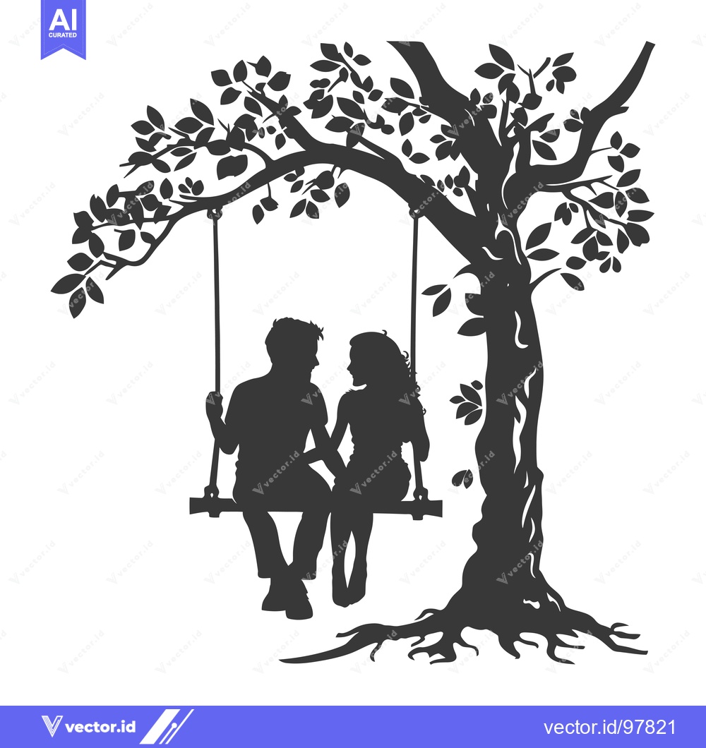 Premium Vector dari Silhouette of a Couple on a Swing Under a Tree