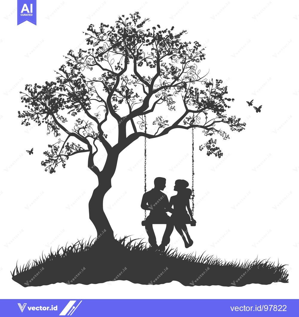 Premium Vector of Silhouette of a Couple on a Swing Under a Tree