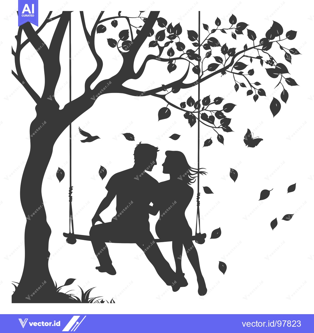 Premium Vector dari Silhouette of a Couple on a Swing Under a Tree