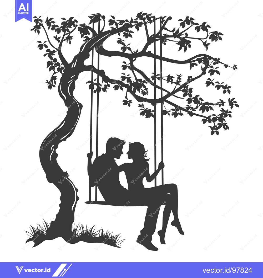 Premium Vector dari Silhouette of a Couple on a Swing Under a Tree