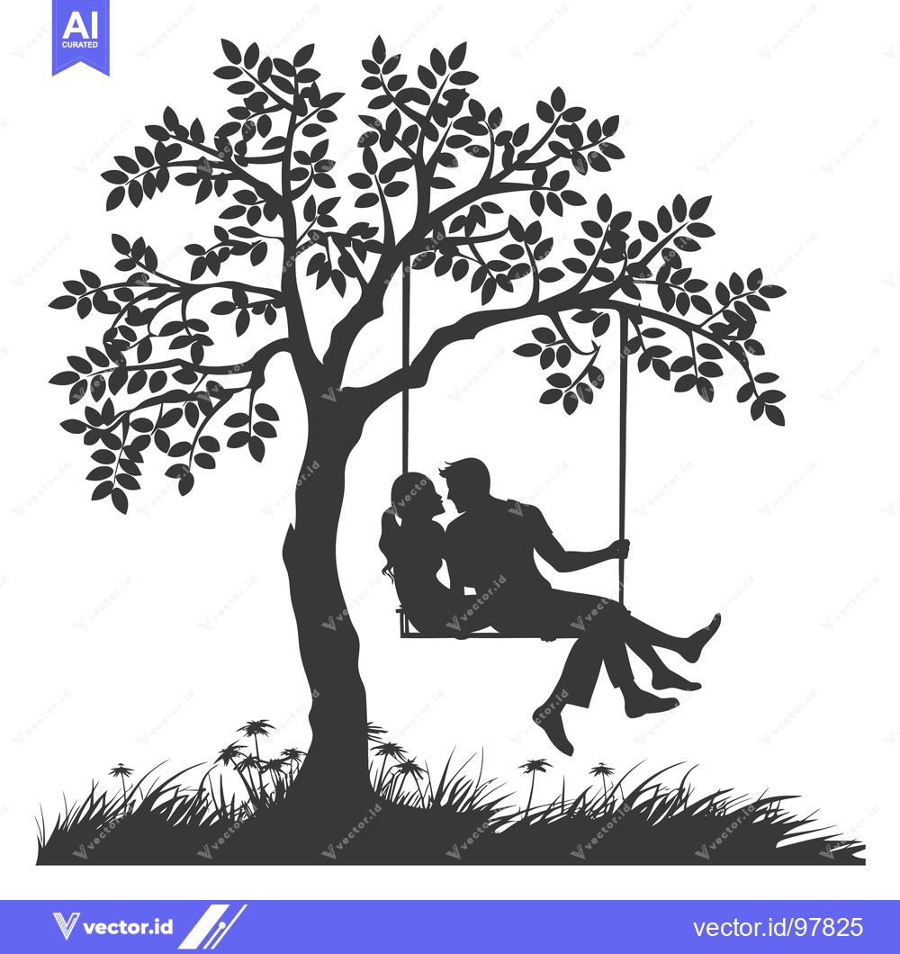 Premium Vector of Silhouette of a couple on a swing under a tree