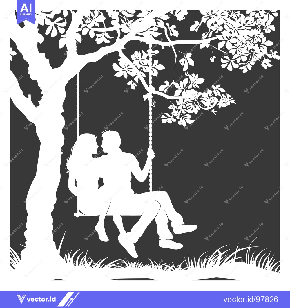 Premium Vector dari Silhouette of a Couple on a Swing Under a Tree