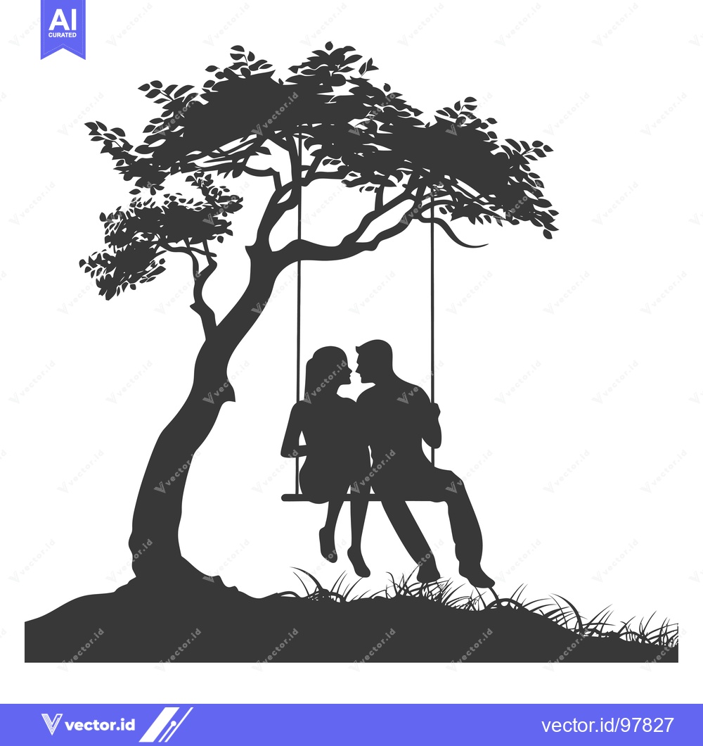 Premium Vector of Silhouette of a Couple on a Swing Under a Tree