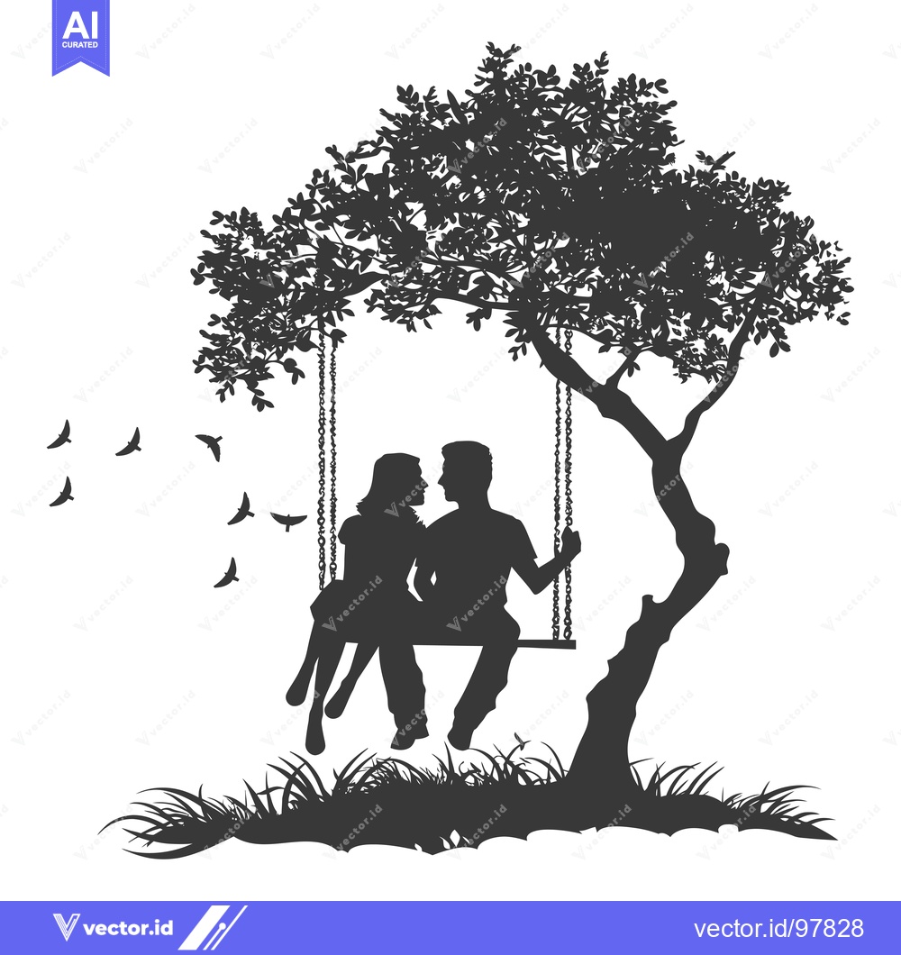 Premium Vector of Silhouette of a Couple on a Swing Under a Tree