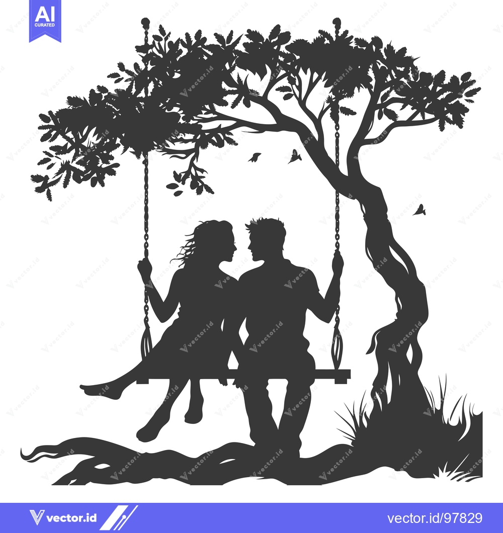 Premium Vector of Silhouette of a Couple on a Swing Under a Tree