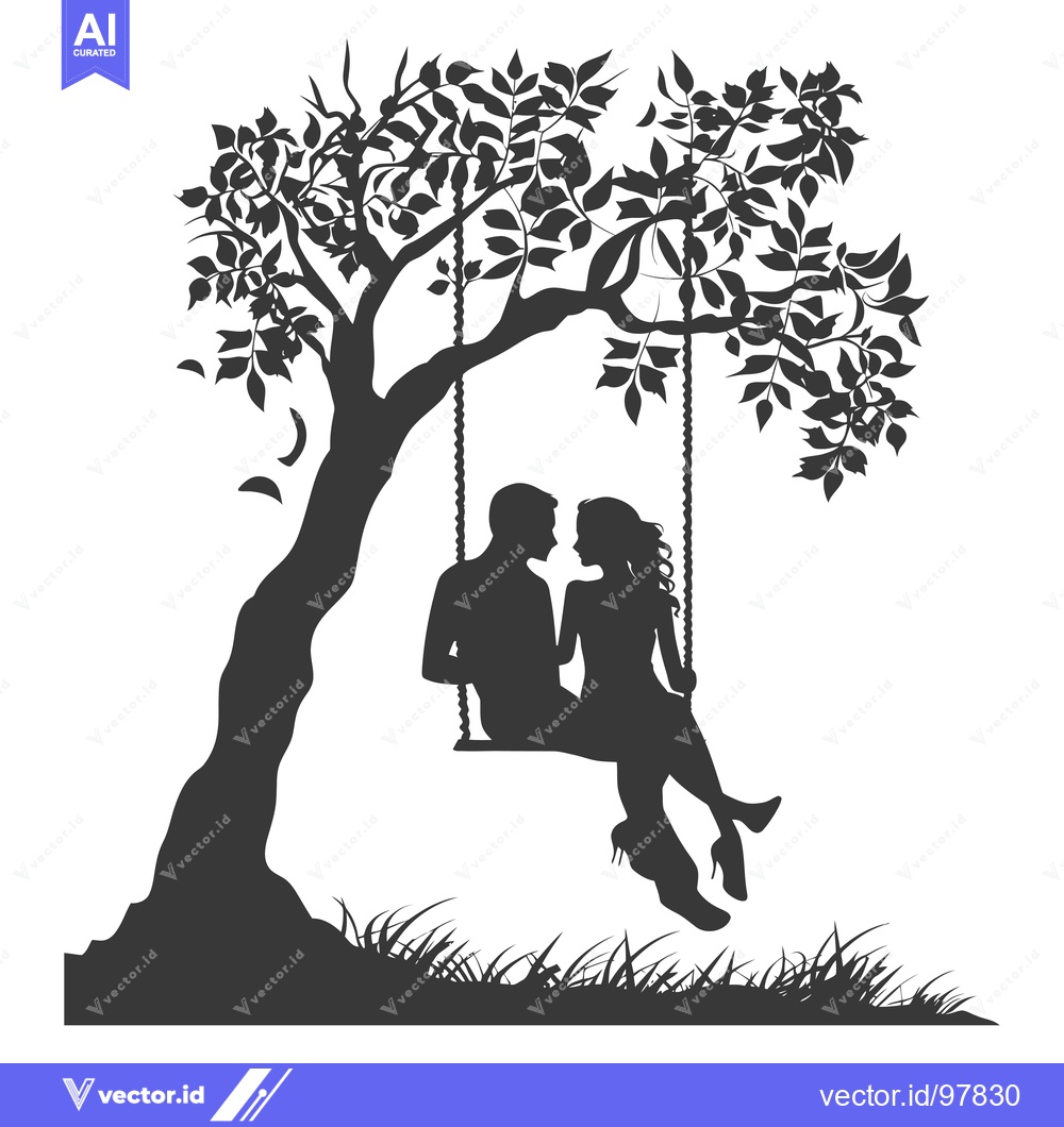 Premium Vector of Silhouette of a Couple on a Swing Under a Tree