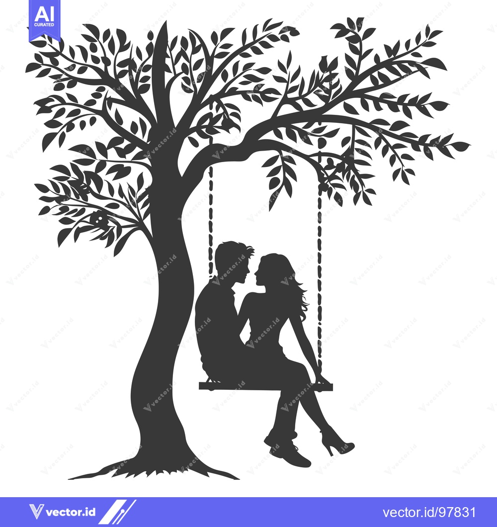 Premium Vector dari Silhouette of a Couple on a Swing Under a Tree