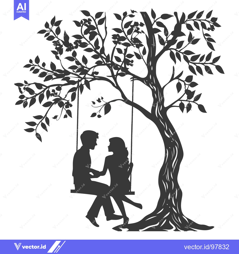 Premium Vector dari Silhouette of a Couple on a Swing Under a Tree