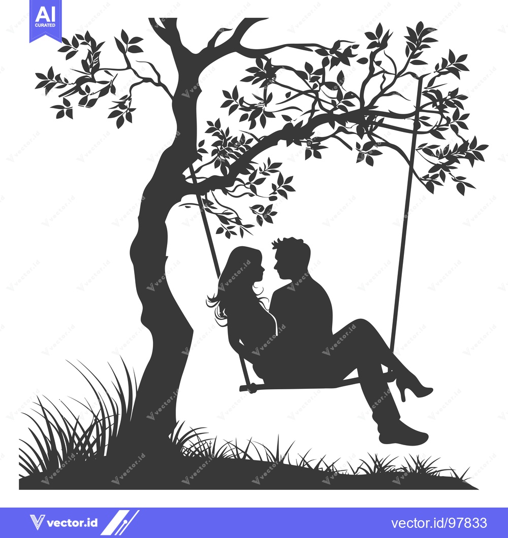 Premium Vector dari Silhouette of a couple on a swing under a tree