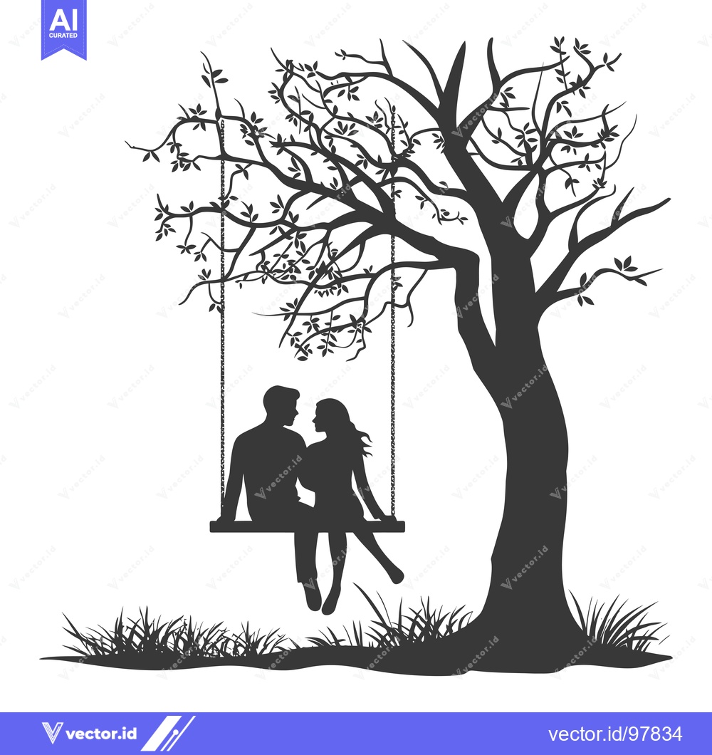 Premium Vector dari Silhouette of a Couple on a Swing Under a Tree