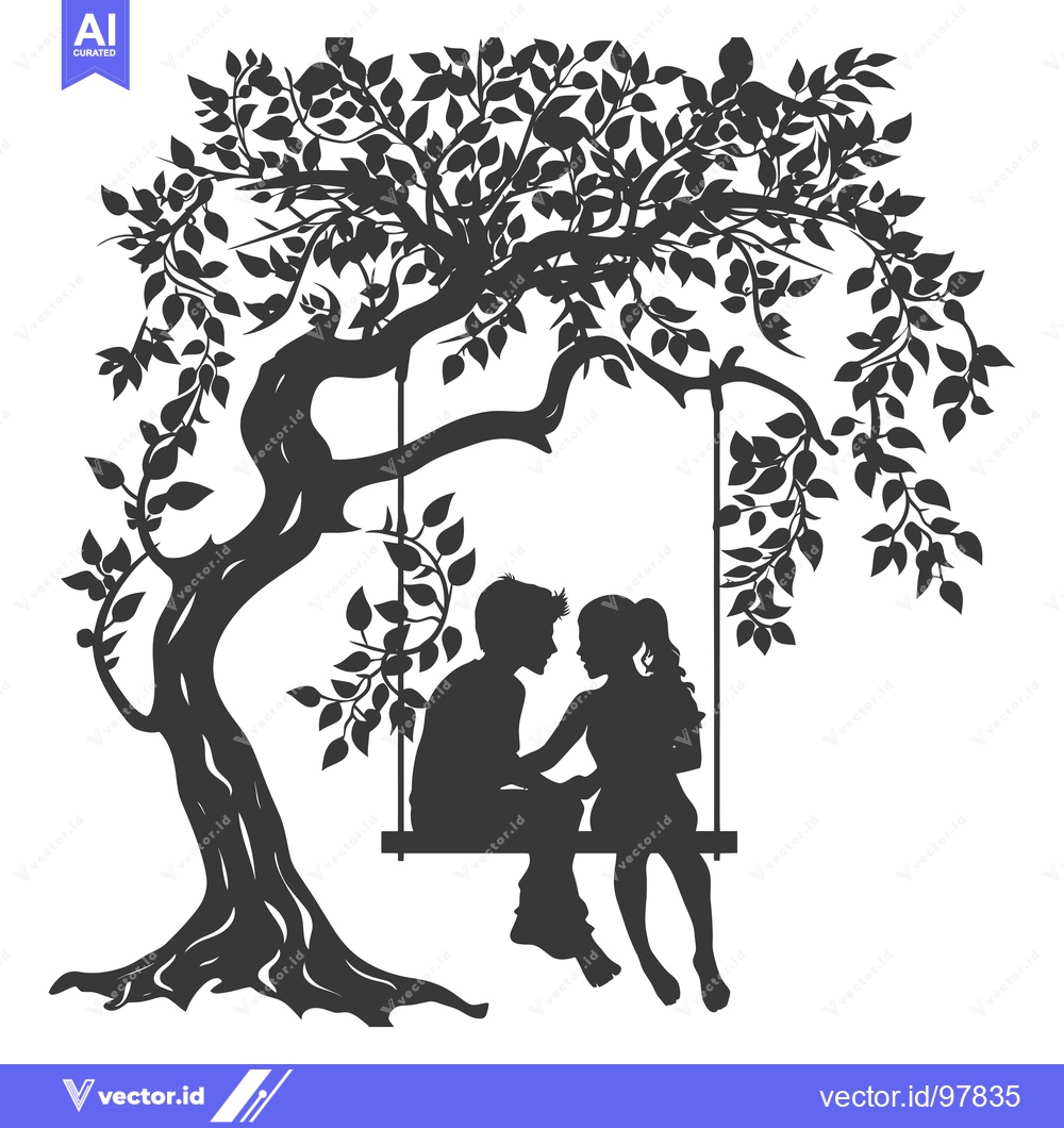 Premium Vector dari Silhouette of a Couple on a Swing Under a Tree