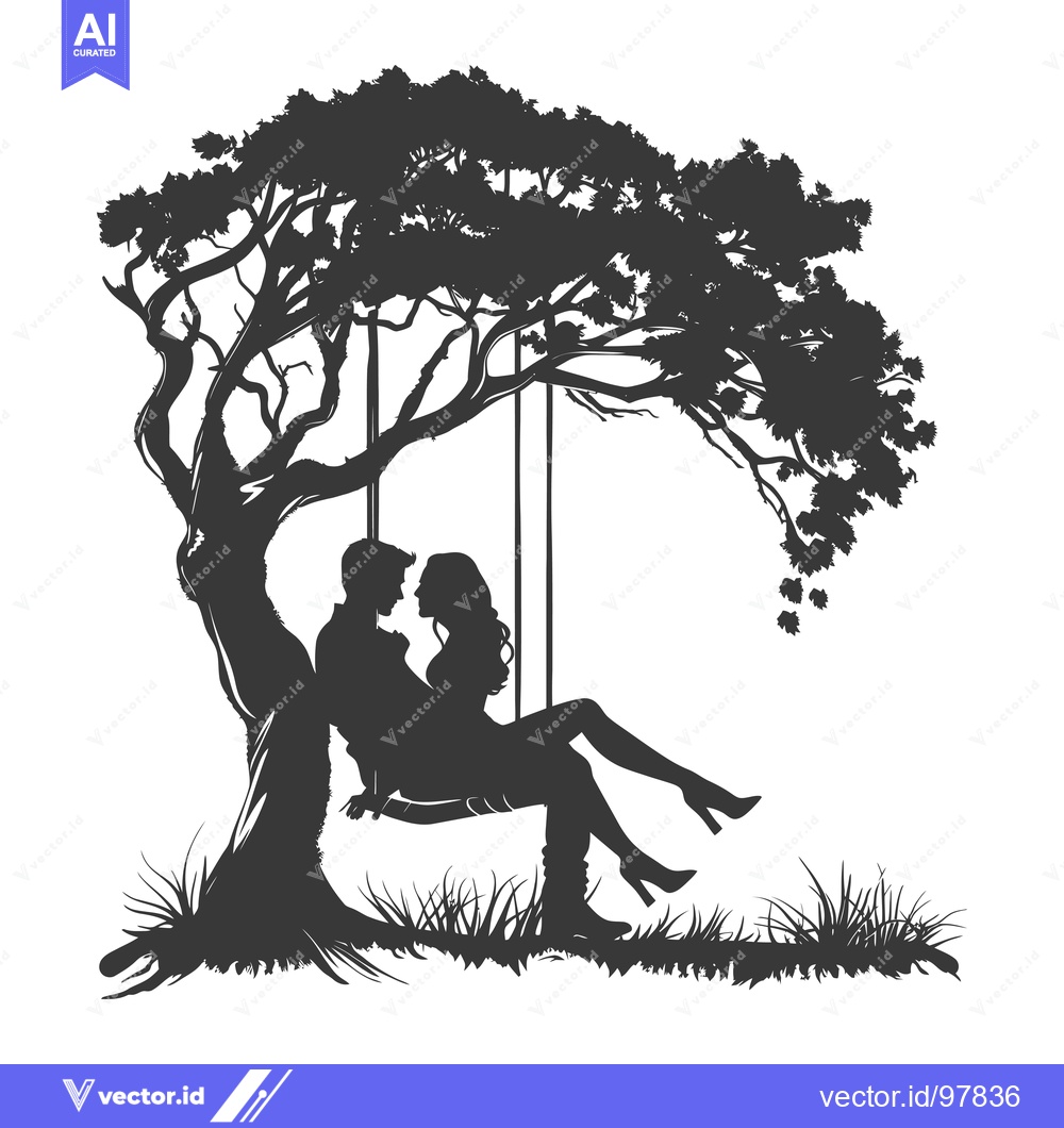 Premium Vector of Silhouette of a Couple on a Swing Under a Tree
