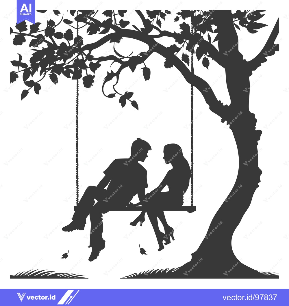 Premium Vector of Silhouette of a Couple on a Swing Under a Tree