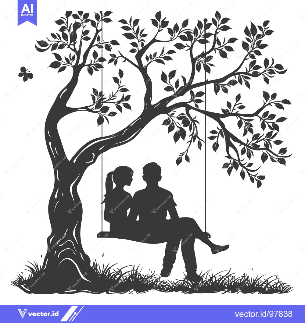 Premium Vector dari Silhouette of a Couple on a Swing Under a Tree