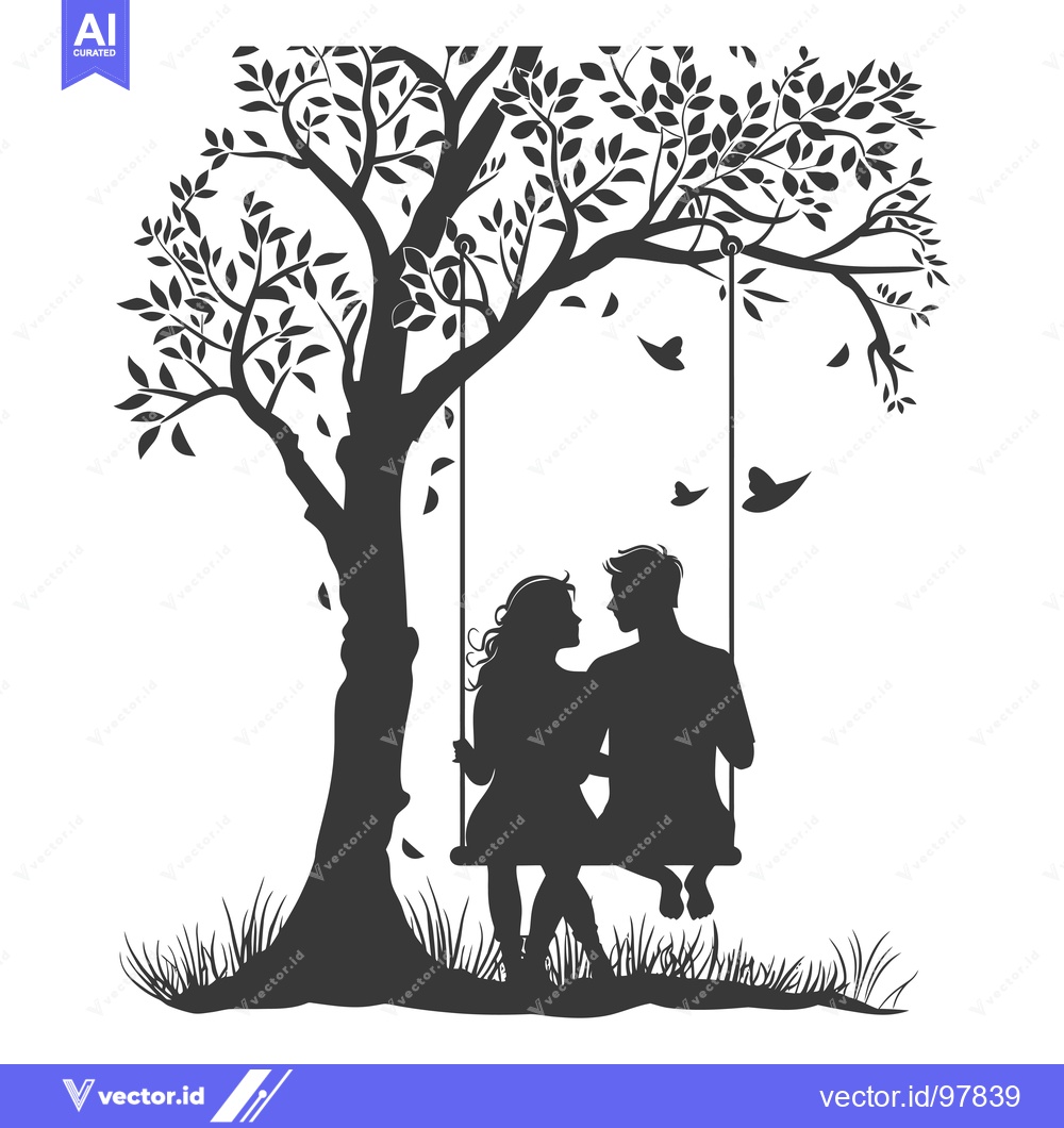 Premium Vector of Silhouette of a Couple on a Swing Under a Tree