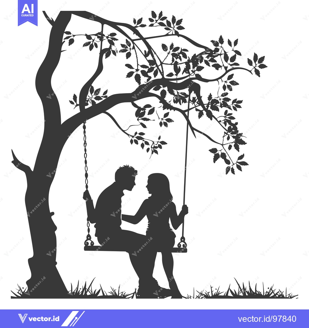 Premium Vector of Silhouette of a Couple on a Swing Under a Tree