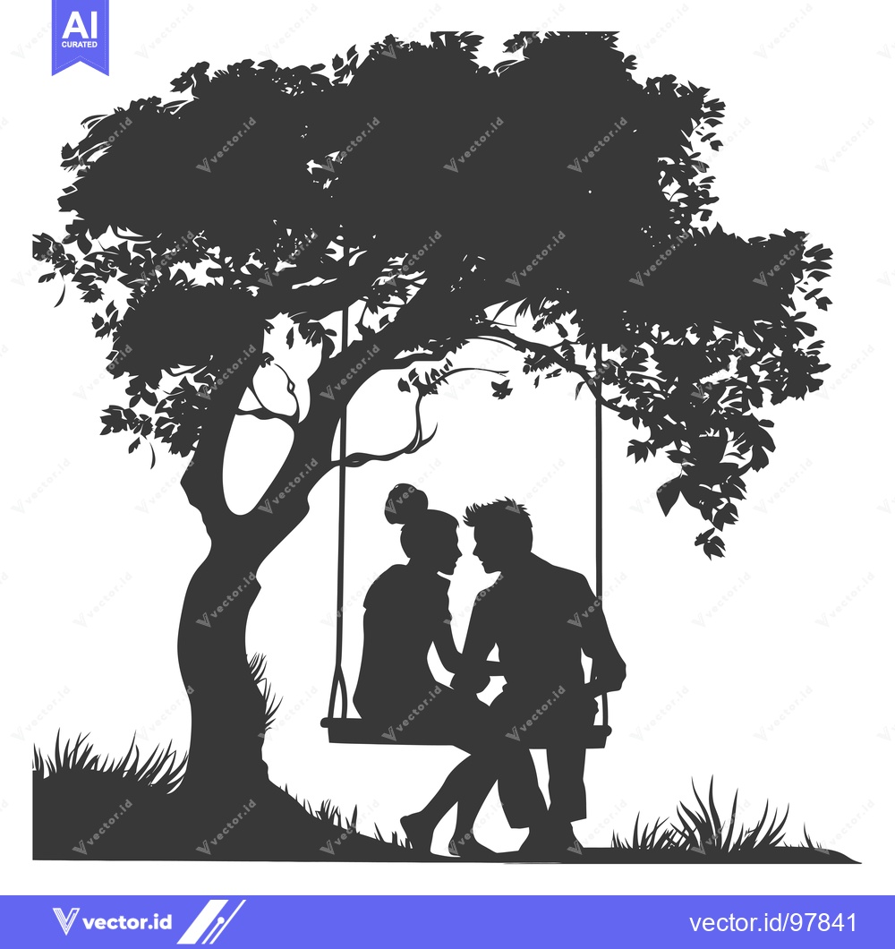 Premium Vector dari Silhouette of a Couple on a Swing Under a Tree