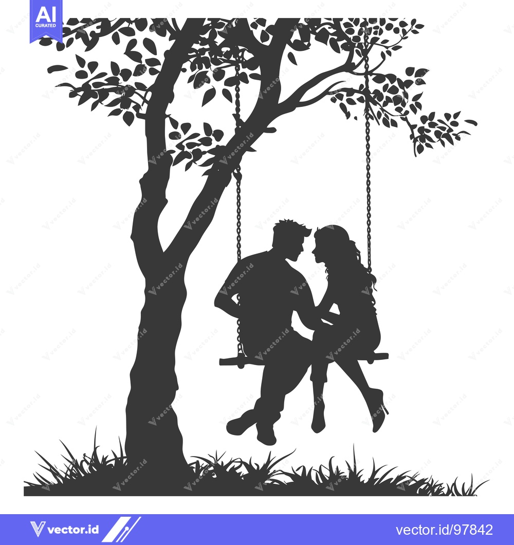 Premium Vector dari Silhouette of a Couple on a Swing Under a Tree